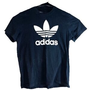 Adidas three stripes Mens Size XL T-shirt black with white Logo VTG GYM